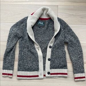 Roots Classic Gray and Cream Cardigan with Shawl Collar